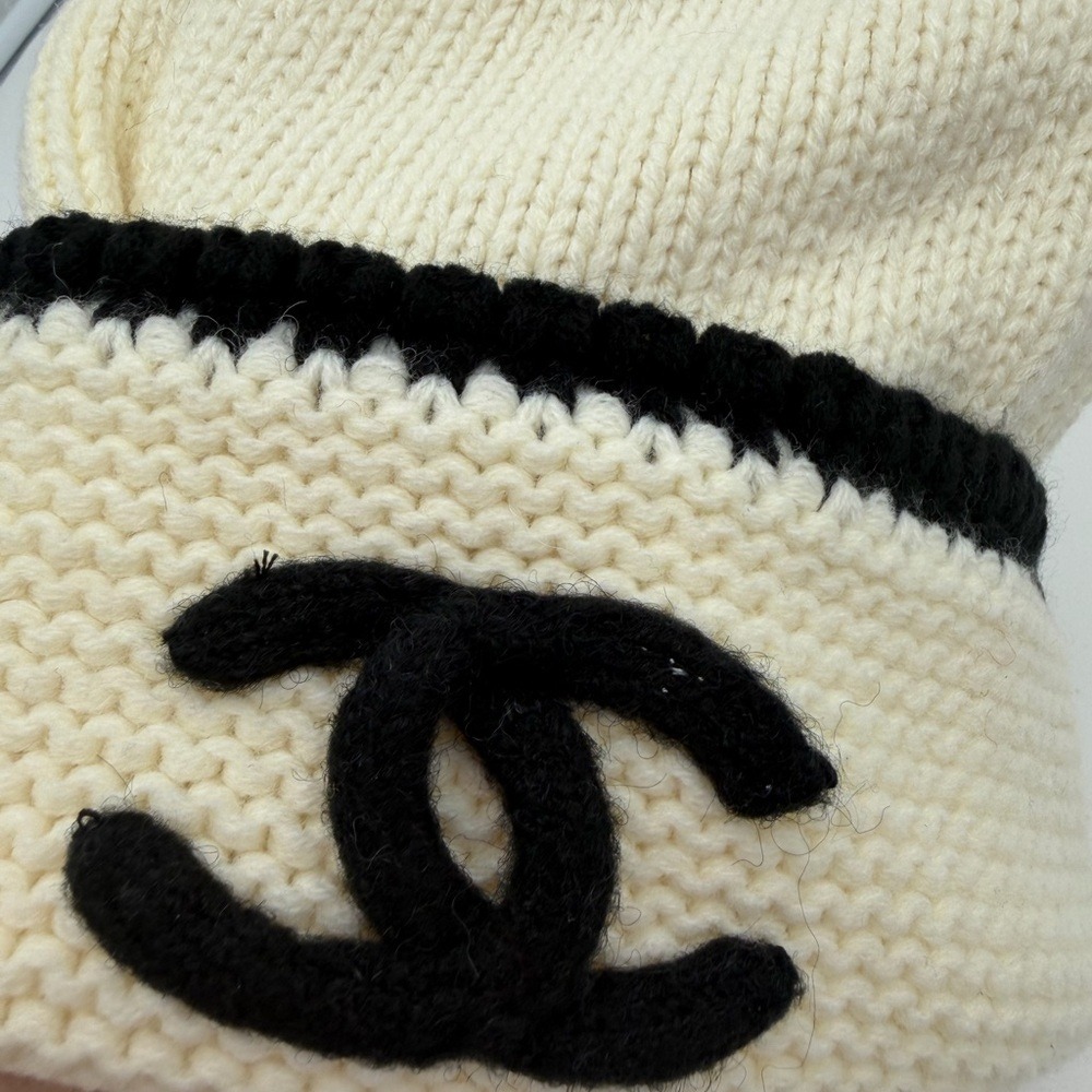 Ivory Knit Beanie with‎ Black CC Logo - Picture 5 of 6